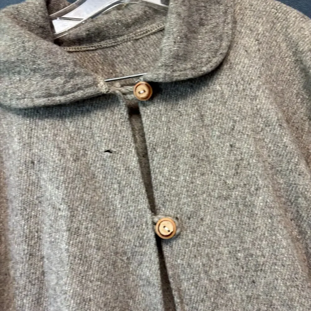 Vintage 1960s Wool Poncho Cape Coat Fringe Hem Tan Brown One Size Boho Western